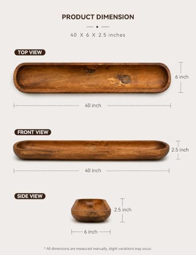 40 Inch Decorative Wooden Dough Bowl, Wooden Bowls, Large Long Hand Carved Rustic Bread Key Bowl, Wooden Tray, Dough Bowls for Decor, Decorative Bowl for Living Room Dining Room Kitchen Table - Image 2