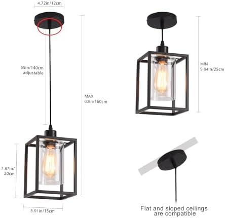 3 Pack Black Pendant Lights for Kitchen Island Industrial Lantern Pendant Light Fixtures with Clear Glass Shade, Farmhouse Adjustable Height Hanging Pendant Lighting for Dining Room - Image 5