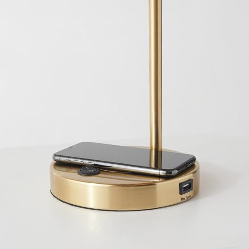 Brightech Elizabeth Table Lamp with Wireless Charging Pad and USB Port, Bedside Reading Lamp, Vintage Brass Gold Desk Lamp, Nightstand Lamp with LED Bulb for Bedroom, Living Room, Office - Image 5