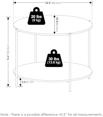 Furinno BESI 2-Tier Round Modern Coffee Table with Metal Legs, Marble White - Image 3