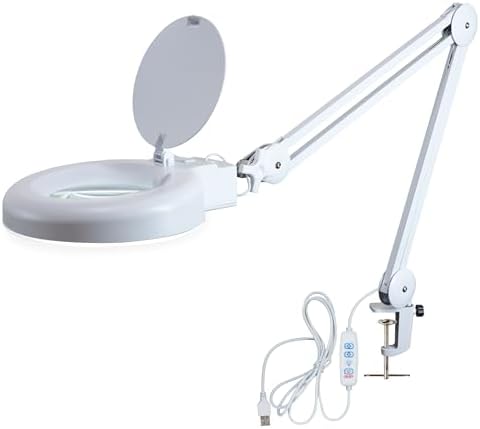 Neatfi LED Magnifying Lamp with Clamp | 12W | 60 SMD LEDs |1,200 Lumens | Adjustable Step Dimming | 2.25x Magnification Desk Lamp Magnifier for Crafts, Painting, and Hobbies (White-2, 5-Diopter) by Neatfi