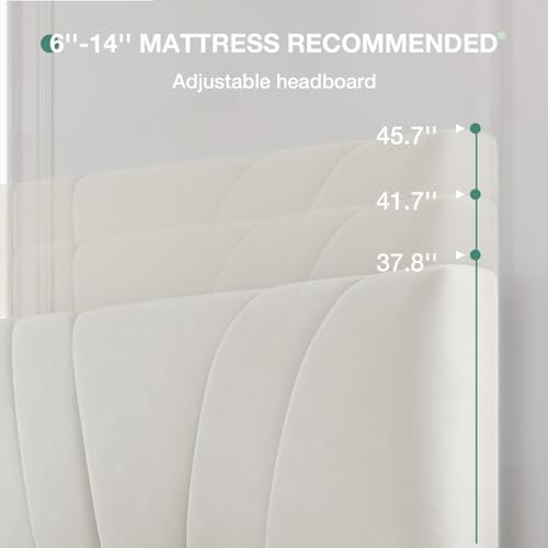 Novilla Queen Bed Frame, Queen Size Bed Frame with Wooden Slats Support, Velvet Upholstered Headboard, No Box Spring Needed, Heavy Duty Feet, Easy Assembly, White Velvet - Image 4
