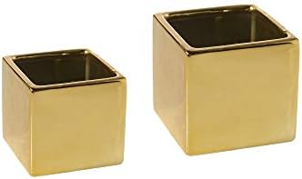 WGV Ceramic Cube Vase Bulk Width 5.5" Height 5" (Fits 5" Pot) Elegant Modern Block Square Floral Planter Terrarium Container Table Dresser for Event Accent Home Office Decor Gold 6 Pieces - Image 7