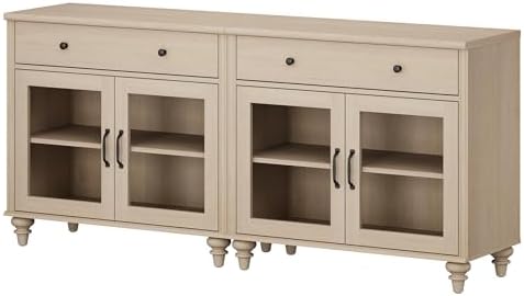 WAMPAT Sideboard Buffet Cabinets with 4 Glass Doors, Kitchen Storage Cabinets, Wooden Coffee Bar Tables with Vintage Gourd Leg, Accent Sideboard Credenza Table for Dining Room, Living Room, Beige, 68" - Image 6