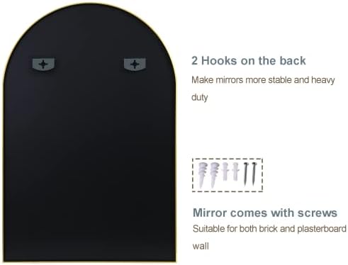 Arched Bathroom Mirror for Wall, 36" x 24" Metal Frame Vanity Mirror, Black - Image 5
