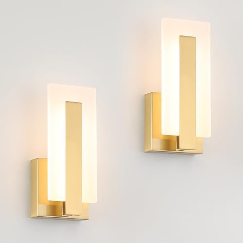 Joosenhouse Modern LED Wall Sconce Set of 2, Dimmable Hardwired Bathroom Vanity Light Indoor Wall Sconce for Hallway, Bedroom, Study, Living Room, 9.76 Inch Brass Wall Lights by Joosenhouse