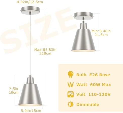 Brushed Nickel Pendant Light Kitchen Island, Hanging Kitchen Lights, 3-Pack - Image 6