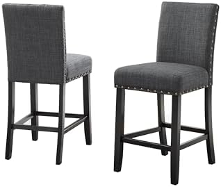 Biony Gray Fabric Counter Height Stools with Nailhead Trim, Set of 2 by RoundhillFurniture