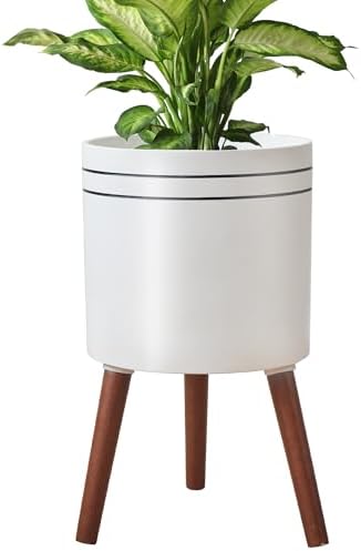 12 Inch Plant Pot with Stand，Planter for Indoor Plant，Flower Pot with Drainage Hole for Outdoor,White and Black by nacltlo
