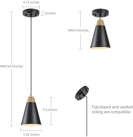 Dijiahua Black Kitchen Pendant Lighting Over Island 3 Pack,Small Modern Farmhouse Chandeliers with Hammered Metal Cone Shade,Mini Industrial Adjustable Cord Hanging Ceiling Lamp Fixtures Over Sink - Image 4