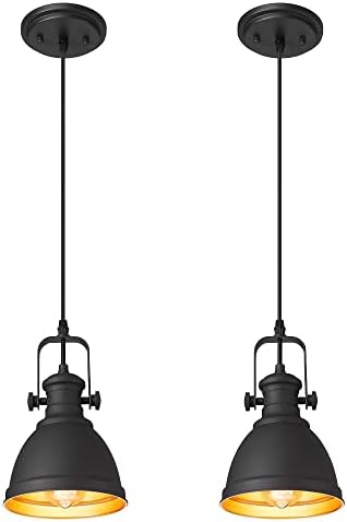 2-Pack Black Pendant Lights Kitchen Island, 6.5" Metal Shade by Audickic