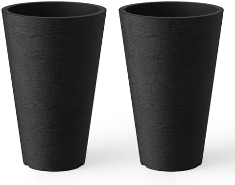 Kante Set of 2 Black Plastic Round Planters 15" Tall Home & Outdoor by Unknown