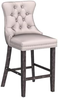 SoarFlash Modern Velvet Upholstered Bar Stools Set of 4 with Wood Legs, Button Tufted,Chrome Nailhead, Counterstool Seat, Armless Bar Chairs (Beige) - Image 4