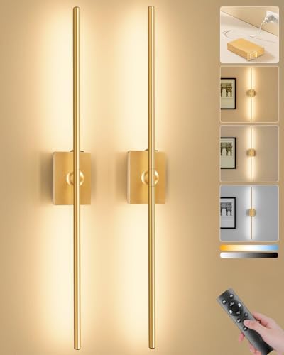 Battery Operated Wall Sconces Set of 2, Remote Control, 10000mAh, Gold by Ouyulong