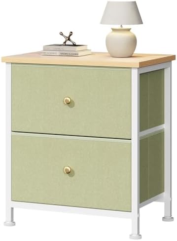 DUMOS Nightstand, Bedside Table for Bedroom, Small Dresser, 2 Fabric Drawer by DumosLifestyle