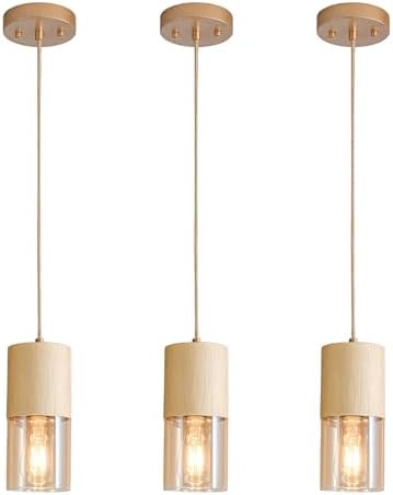 3-Pack Gold Pendant Light Fixtures, Adjustable Modern Pendant Lights for Kitchen Island, Industrial Amber Glass Pendant Lights for Dining Table Hallway Bedroom Living Room by LINSEEDS