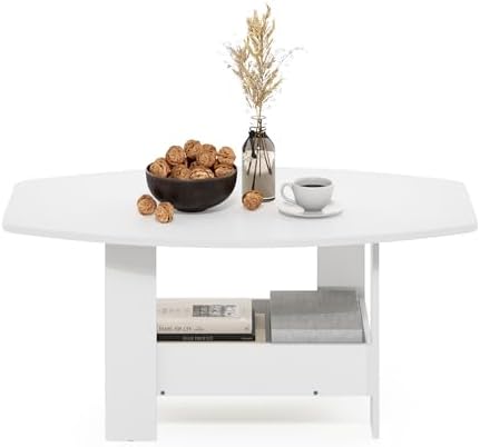 Furinno Simple Design 2-Tier Coffee Table with Lower Shelf, White - Image 4