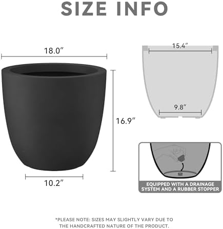 Kante Large Round Bowl Black Concrete Planter 18" Dia, Outdoor - Image 2