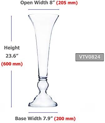 WGV Trumpet Glass Vase, Open Width 8", Height 23.5", Clear Large Floral Planter Centerpiece, Wedding Event Home Decor, 1 Piece (VTV0824) - Image 2