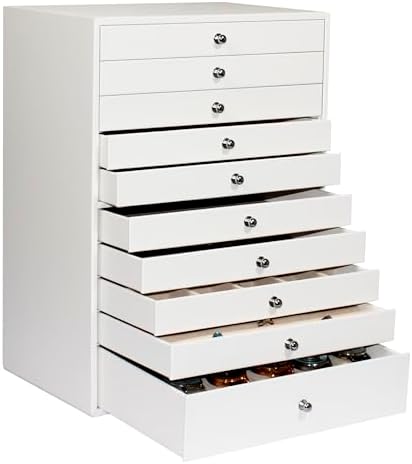 GUKA Large Jewelry Box, Jewelry Case with 10 Drawers for Big and Small Jewelry, Jewelry Storage Organizer for Watch Earrings Necklace Rings Bracelets, Birthday Wedding Gifts, White by GUKA