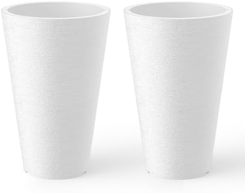 Kante Set of 2 White Plastic Round Planters 15" Tall Home & Outdoor by Unknown
