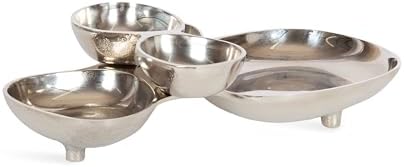 Kate and Laurel Cluso Modern Metal Tabletop Footed Cluster Tray, 14 x 10, Shiny Silver, Sculptural Cast Aluminum Food-Safe Tray for Kitchen or Entryway Decor by KateandLaurel