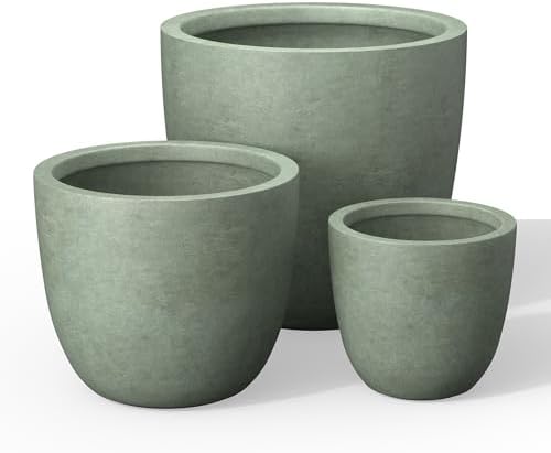 Kante Set of 3 Mint Green Concrete Bowl Planters 18" 14" 10" Dia by Unknown