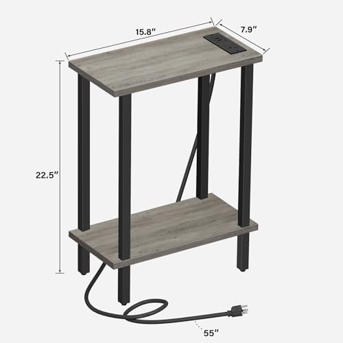 TUTOTAK Narrow Side Table, 2-Tier Small End Table with Charging Station - Image 3