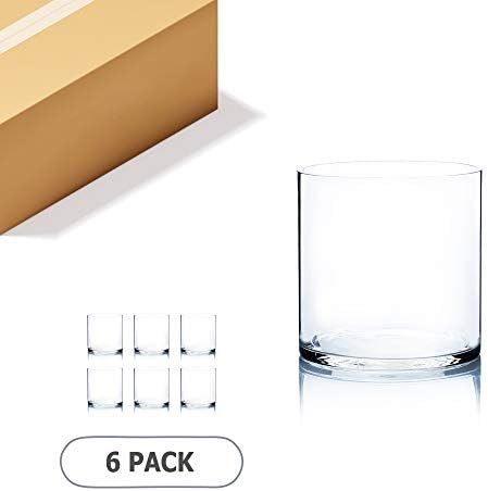WGV Cylinder Vase Bulk, Width 7", Height 7", Clear Wide Large Diameter Flower Glassware, Floral Container, Planter Terrarium for Wedding Party Event, Home Accent Decor, 6 Pieces by WGVInternational-OpusGlassware