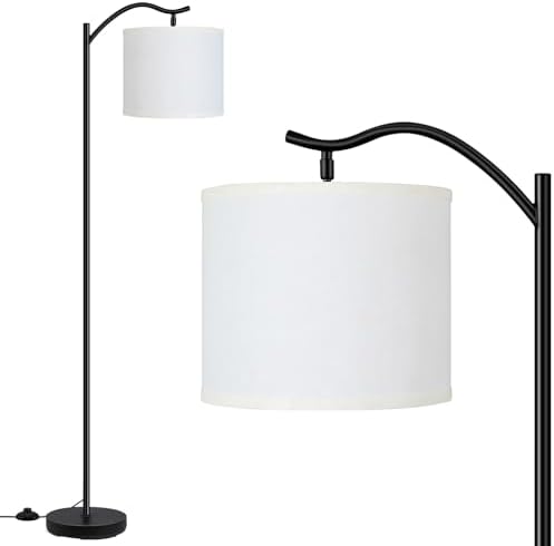 BoostArea Modern LED Arched Floor Lamp with Natural Linen Shade, 3 Brightness Levels, E26 Socket, Footswitch, 63-inch Tall, White by BoostArea