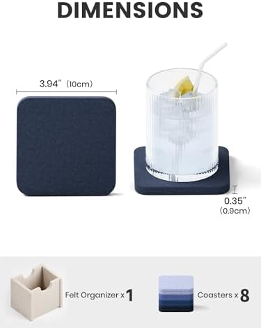 Fluxynara Felt Coasters with Holder, Set of 8 for Drinks, Denim Mist - Image 2