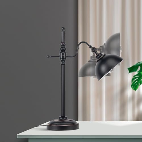 Industrial Desk Lamp - Black Metal Task Lamp with 2 USB Charging Ports,Vintage Farmhouse Style for Bedroom,Coffee,Dorm,Farmhouse Decor - Image 5