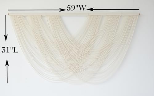 Macrame Wall Hanging Boho Wall Decor Ivory Fiber Handmade Large 57"W*31"L - Image 4