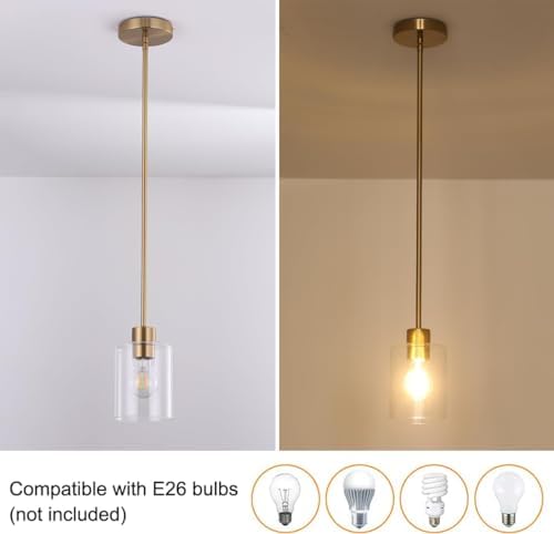 Brass Pendant Lights Kitchen Island - Gold Clear Glass Pendant Light Fixture Multiple Stems Rods 3 Units 12 Inch 3 Units 4 Inch (3 Pack Brass) - Image 4