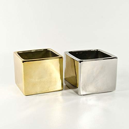 WGV Ceramic Cube Vase Bulk Width 5.5" Height 5" (Fits 5" Pot) Elegant Modern Block Square Floral Planter Terrarium Container Table Dresser for Event Accent Home Office Decor Gold 6 Pieces - Image 5