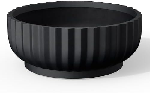 Kante Large Round Shallow Black Concrete Planter 20.9" Dia, Outdoor by Unknown