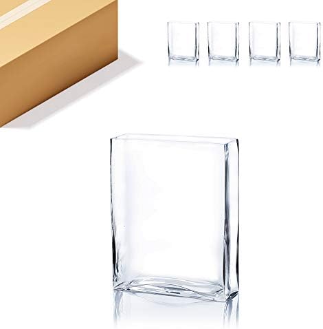 WGV Tall Rectangle Block Vase Bulk, Width 2", Length 8", Height 10", Clear Glass Floral Container Wedding Party Event Home Office Decor, 4 Pieces by WGVInternational-OpusGlassware