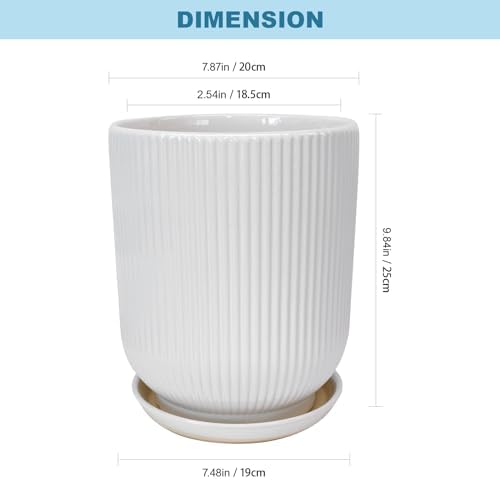 Deep Dream 8 Inch Ceramic Pots for Plants, Heavy Plant Pot for Indoor Outdoor Plants, Large Plant Pot with Drainage Hole and Saucer, Modern Tall Flower Pot, Gifts for Plant Lovers, White - Image 3