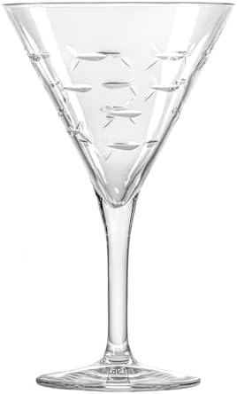 Rolf Glass School of Fish Martini Glass | Stemmed 7.5 oz. Martini Glasses | Lead-Free Glass | Diamond-Wheel Engraved Cocktail Glasses | Made in the USA (Set of 2) - Image 2