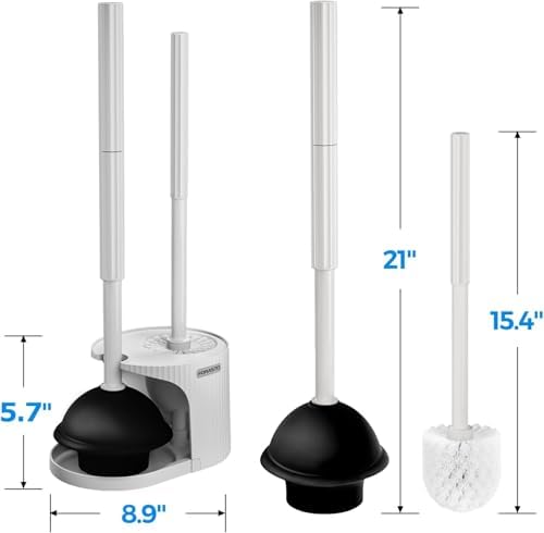 FORASTO 2Pack 2 in 1 Toilet Plunger and Brush Set,Extended Handle Plunger,Toilet Bowl Brush Plunger Set,Bathroom Cleaning Tools,Cleaning Brush,Toilet Brush Plunger Combo,Cream Grey（21inch） - Image 6