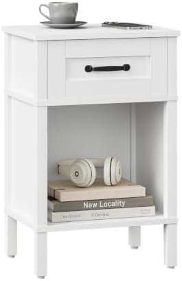 White Farmhouse Nightstand with Drawer, Small Wooden Bedside Table, White Marden End Table, Bedroom Side Table with Storage, Wooden Night Stand LET512WW - Image 5