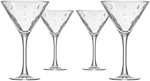 Rolf Glass Sailing Martini Glass | Set of 4 Stemmed 10 ounce Martini Glasses | Lead-Free Glass | Diamond-Wheel Etched Cocktail Glasses | Made in the USA by RolfGlass