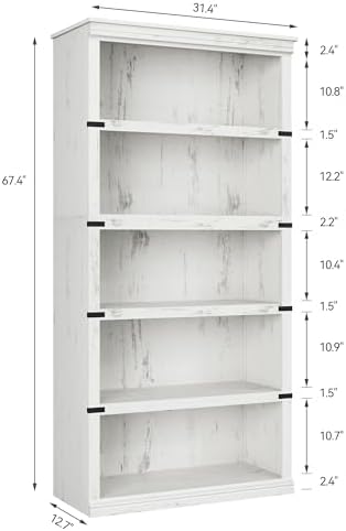GarveeHome 5 Tier Farmhouse Bookcase, 67.4 in Tall Book Shelf with Storage - Image 2