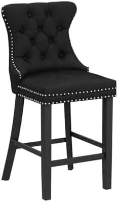 SoarFlash Modern Velvet Upholstered Bar Stools Set of 2 with Wood Legs, Button Tufted,Chrome Nailhead, Counterstool Seat, Armless Bar Chairs (Black) - Image 4