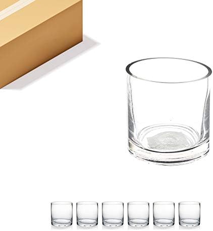 WGVI Thick Quality Clear Right Cylinder Glass Vase, 3" W x 3" H, Equilateral Cylinder, Floral Container, Round Glass Votive Candle Holder, Flower Vases, Table Top, 6 Piece by WGVInternational-OpusGlassware