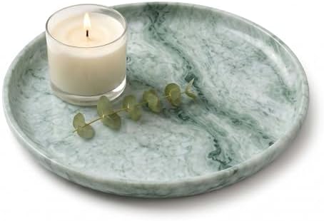 YKAJO Ocean Teal Round Marble Tray, 10" Deep Catchall Vanity Organizer Dish by YKAJO