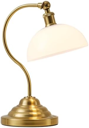 Cordless Table Lamp, Battery Operated Vintage Desk Light, Brass & White by KARTOOSH