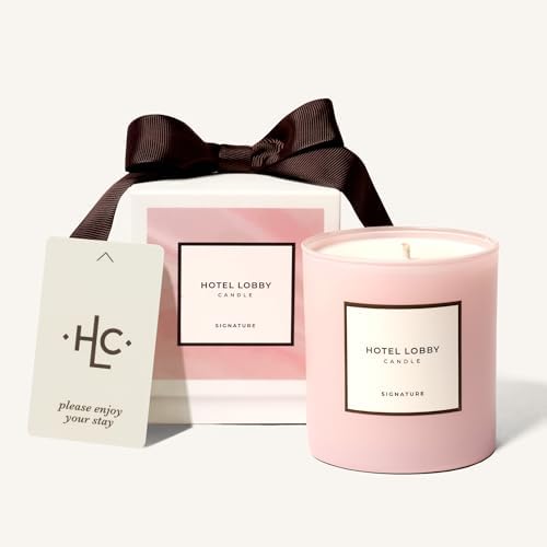 Hotel Lobby Signature Candle – Luxury Hand-Poured 9.75oz Soy Wax with Amber, Cedar, and Musk – Infused with Essential Oils, 65-Hour Burn Time, Reusable Vessel, Clean Burn by HotelLobbyCandle