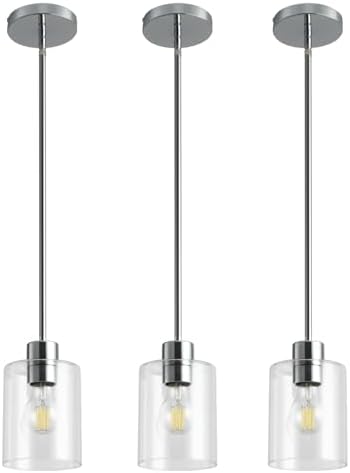 Chrome Pendant Lights Kitchen Island - Clear Glass Pendant Light Fixture Multiple Stems Rods 3 Units 12 Inch 3 Units 4 Inch (3 Pack Chrome Downrod) by KLSSLighting