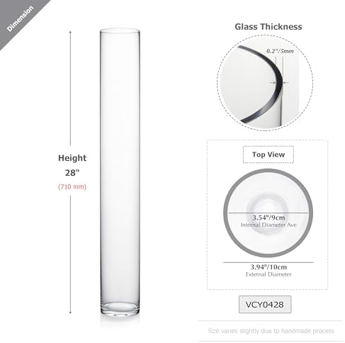 WGVI Quality Thick Weighted Tall Clear Cylinder Glass Vases, 4" W x 28" H, Flower Arrangement Floating Candle Holders Wedding Centerpieces Event Floral Container Floor Display Home Décor, 1 Piece - Image 2